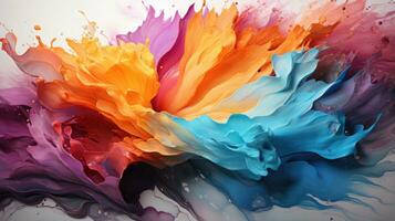 Dynamic splashed acrylics lively spontaneous multicolor banner background wallpaper. AI generative photo
