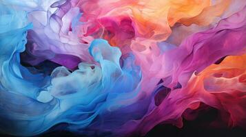 abstract image of colorful smoke or ink swirling in a black background.. AI generative photo