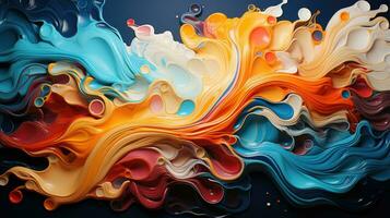 Colorful abstract background painting of a colorful swirl of paint with orange blue and pink hues in a fluid texture. AI generative photo