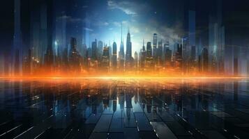 Urban Cyber technology Background a track in a cyberpunk futuristic city pictorial illustration. AI generative photo