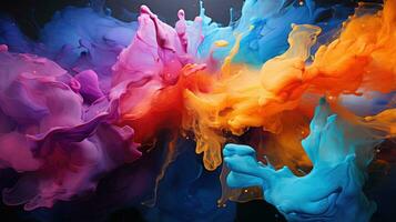 Explosion splash of colors bright colors yellow blue orange background. AI generative photo