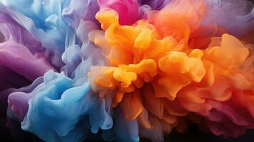 Smoke of bright rainbow colors banner wallpaper background. AI generative photo