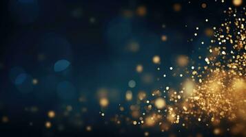 Abstract background with Dark blue and gold particle. New year, Christmas background with gold stars and sparkling. AI generative photo