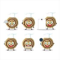 dibujos animados personaje de galletas espiral con varios cocinero emoticones vector