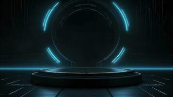 Cyberpunk Empty podium for product display Background for presentation pedestal branding mockup. AI generative photo