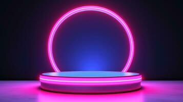 Neon Empty podium for product display Background for presentation pedestal branding mockup. AI generative photo