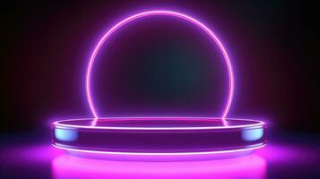 Neon Empty podium for product display Background for presentation pedestal branding mockup. AI generative photo