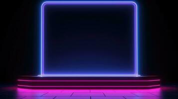 Neon Empty podium for product display Background for presentation pedestal branding mockup. AI generative photo