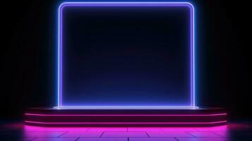 Neon Empty podium for product display Background for presentation pedestal branding mockup. AI generative photo