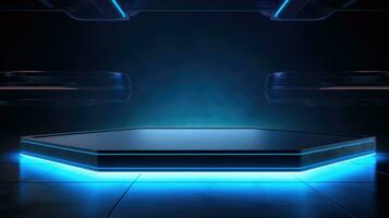 Cyberpunk Empty podium for product display Background for presentation pedestal branding mockup. AI generative photo