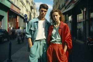 ciudad de amar, años 90 edición un de pareja parisino escapada. ai generativo foto