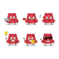 rojo pudín dibujos animados personaje con varios tipos de negocio emoticones vector