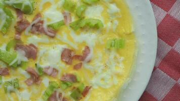 top view of Plain Egg Omelette on table video