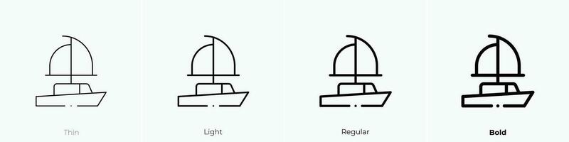 navegación Embarcacion icono. delgado, luz, regular y negrita estilo diseño aislado en blanco antecedentes vector