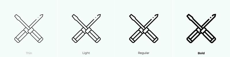 destornilladores icono. delgado, luz, regular y negrita estilo diseño aislado en blanco antecedentes vector