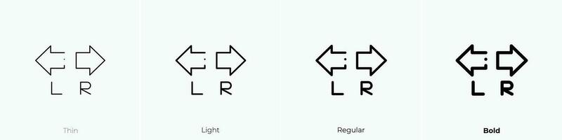 Derecha flecha icono. delgado, luz, regular y negrita estilo diseño aislado en blanco antecedentes vector