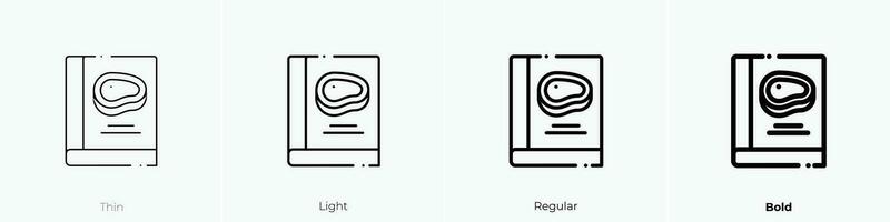 receta icono. delgado, luz, regular y negrita estilo diseño aislado en blanco antecedentes vector