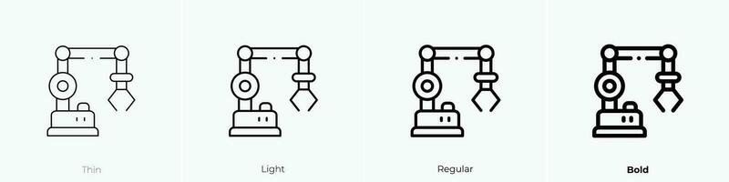 robótico brazo icono. delgado, luz, regular y negrita estilo diseño aislado en blanco antecedentes vector