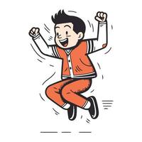Happy man jumping. Vector illustration in doodle style on white background.