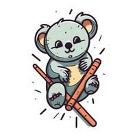 Cute cartoon koala with baseball bat. Vector illustration isolated on white background.