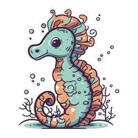 Cute cartoon seahorse. Sea animal. Vector illustration.