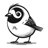 Black and white vector illustration of a cute little bird on a white background