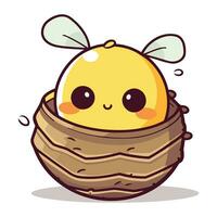 Cute little yellow chicken in a nest. Vector cartoon character illustration.