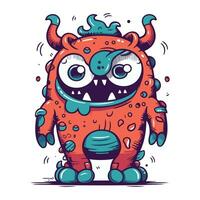 Funny cartoon monster with hockey puck. Vector illustration for your design