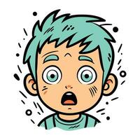 Surprised boy with blue hair. Vector illustration on white background.