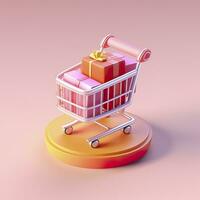 Light Orange and Pink Shopping Cart with Gift Box Icon. AI Generative photo