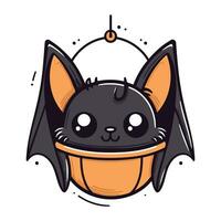 Cute cartoon kawaii bat in helmet. Vector illustration.