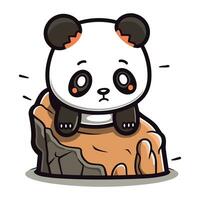 linda panda oso sentado en el rock dibujos animados vector ilustración.