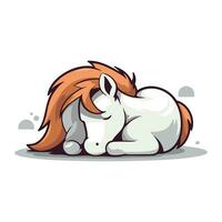 Vector illustration of a cute cartoon horse lying on the ground and sleeping