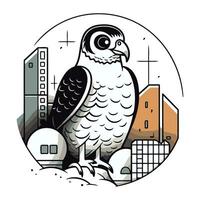 Illustration of a falcon in the city. Vector illustration.