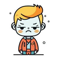 Vector illustration of sad cartoon boy. Cute line art design.