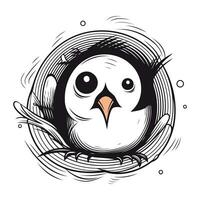Cute cartoon owl in the nest. Hand drawn vector illustration.