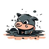Cute cartoon hippo in a puddle. Vector illustration.