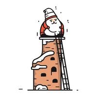 Santa Claus climbing the chimney. Vector illustration in cartoon style.