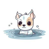 Cute cartoon dog character swimming in the water. Vector illustration.