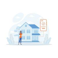 Home and house smart control remote wireless technology smartphone connection or internet distance surveillance automation app on mobile phone app, flat vector modern illustration