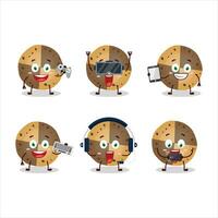 Sweety cookies cartoon character are playing games with various cute emoticons vector