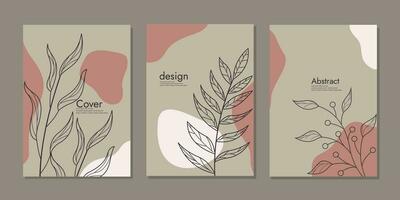 set of book cover emplates with abstract and floral elements. abstract retro botanical background. size A4 For or poster, greeting and business card, invitation, brochure, email header, page cover vector