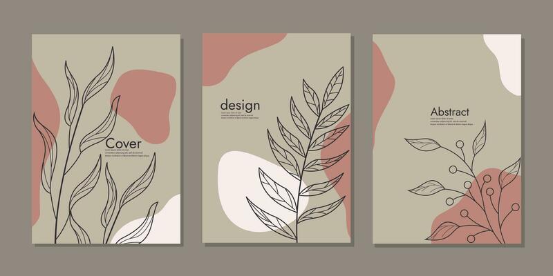 set of book cover emplates with abstract and floral elements. abstract retro botanical background. size A4 For or poster, greeting and business card, invitation, brochure, email header, page cover