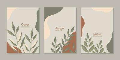 set of book cover emplates with abstract and floral elements. abstract retro botanical background. size A4 For or poster, greeting and business card, invitation, brochure, email header, page cover vector