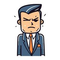 Angry man in business suit. Vector illustration in cartoon style.