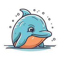 Cute cartoon dolphin. Vector illustration. Isolated on white background.