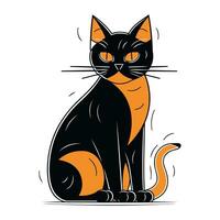 Black cat sitting isolated on white background. Vector illustration in flat style.