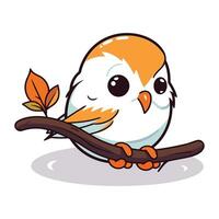 Cute little bird sitting on a tree branch. Vector illustration.