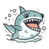 Shark vector illustration. Cartoon funny shark. Cute cartoon shark.