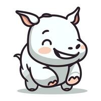 Cute cartoon rhinoceros character. Vector illustration isolated on white background.